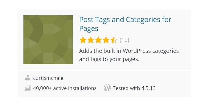 Post Tags and Categories for Pages