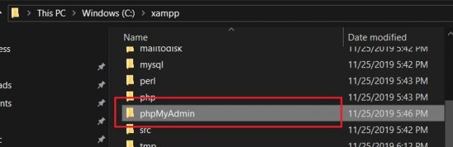 XAMPP phpMyAdmin
