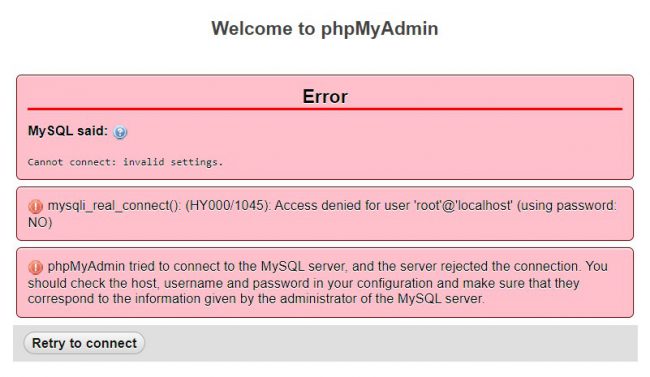 php MyAdmin Access denied