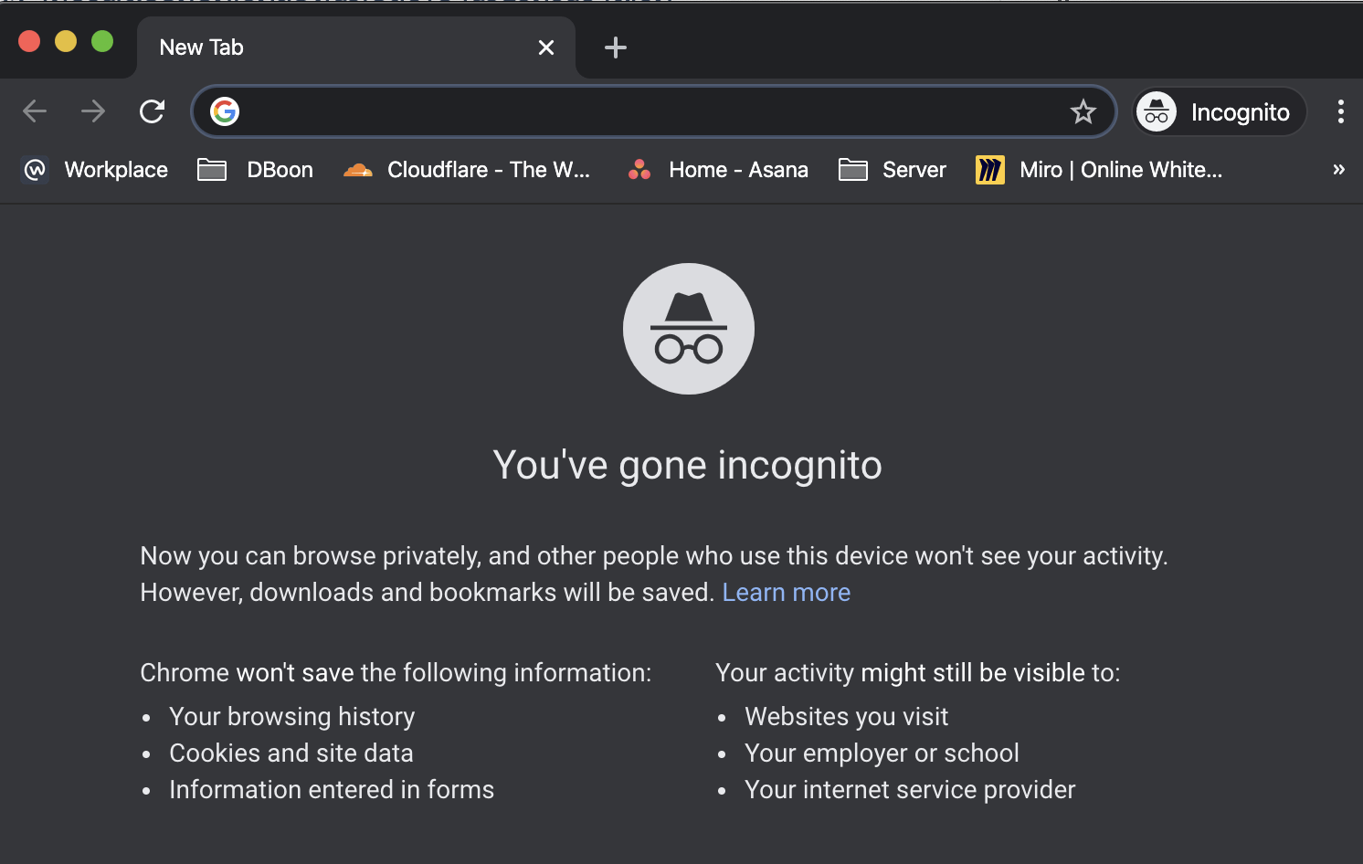 หน้าตาของโหมดไม่ระบุตัวตนใน Google Chrome