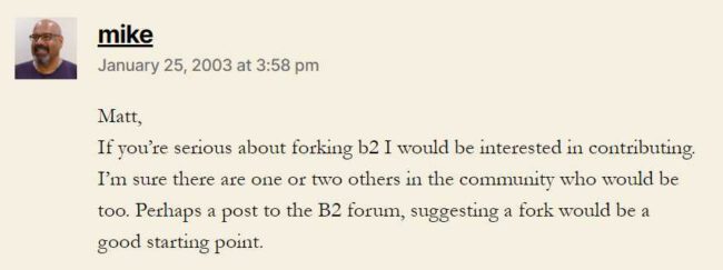 คอมเม้นของ Mike กับ ประวัติความเป็นมา WordPress